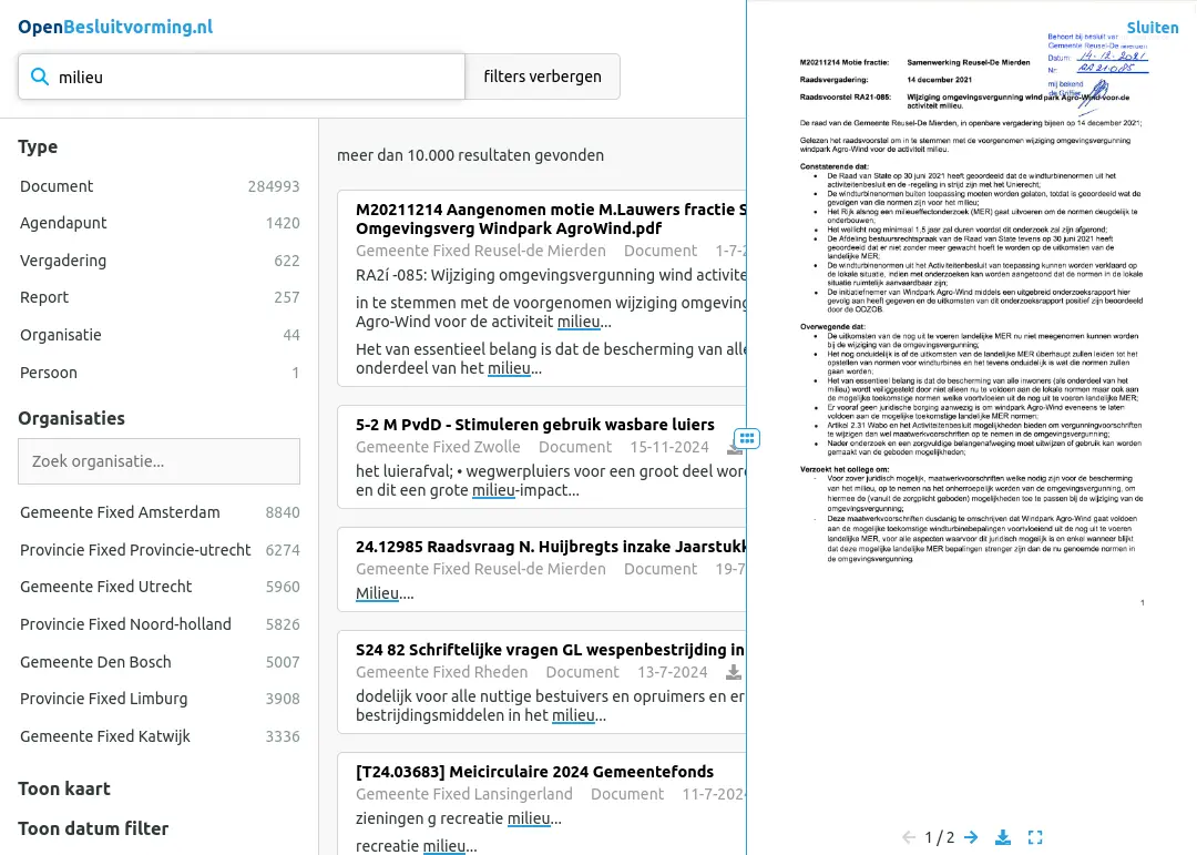 Screenshot van OpenBesluitvorming.nl