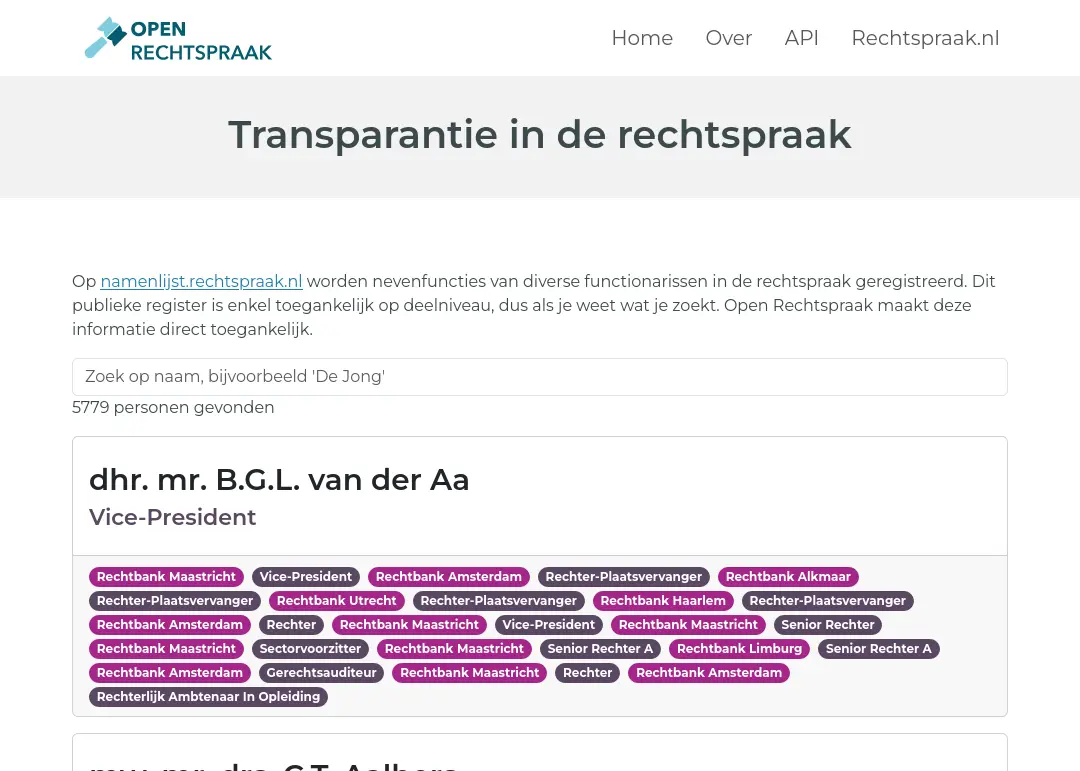 Screenshot van OpenRechtspraak.nl