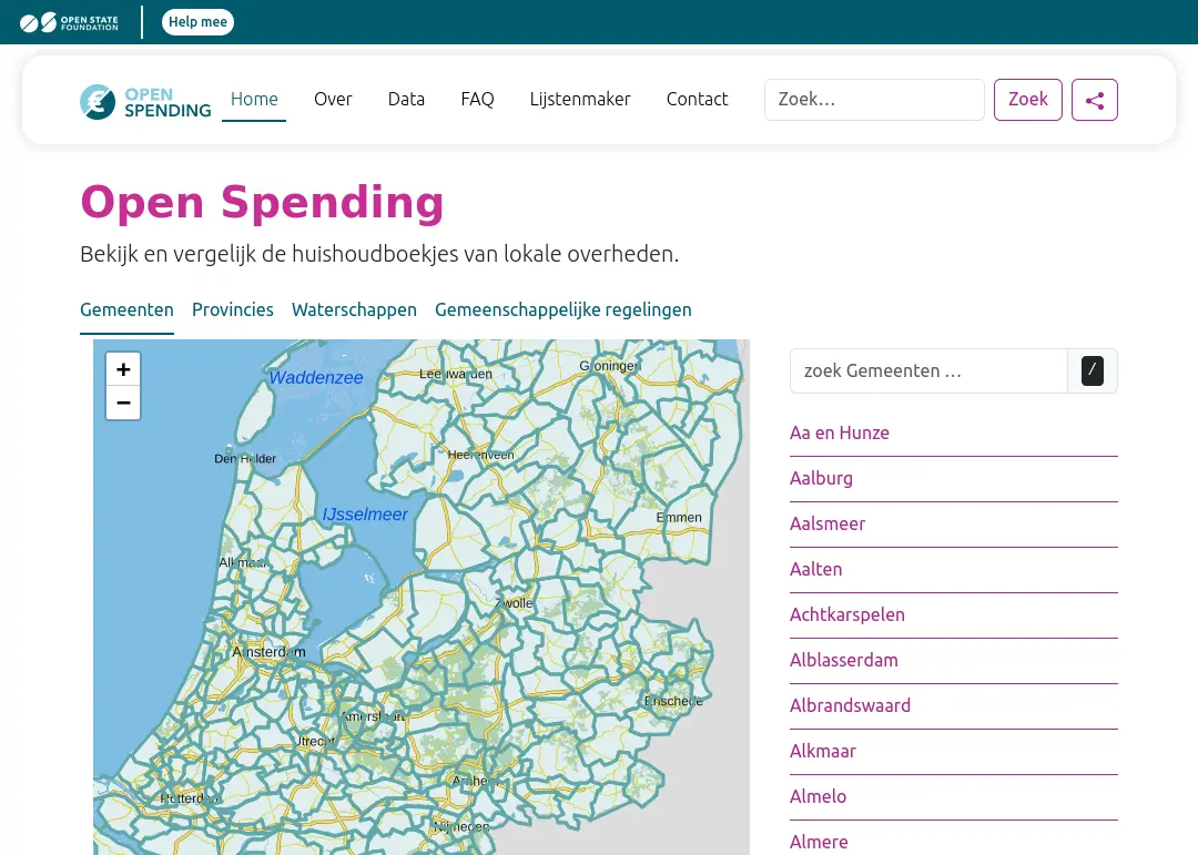 Screenshot van OpenSpending.nl