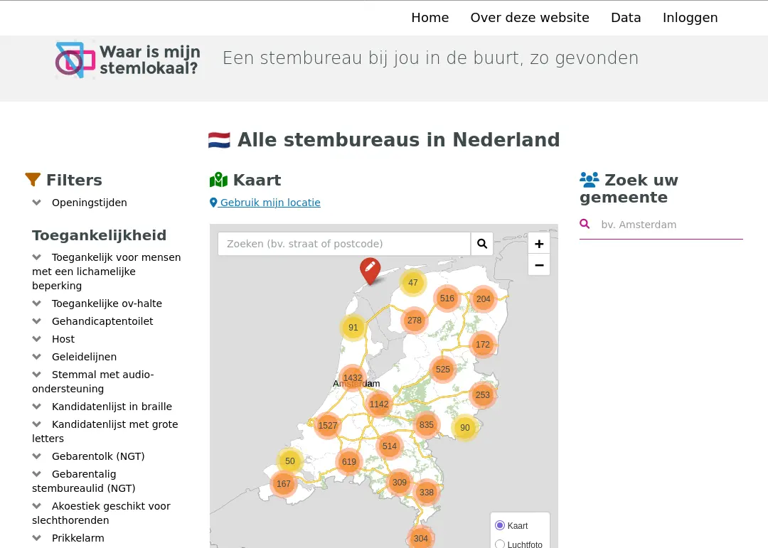 Screenshot van WaarIsMijnStemlokaal.nl